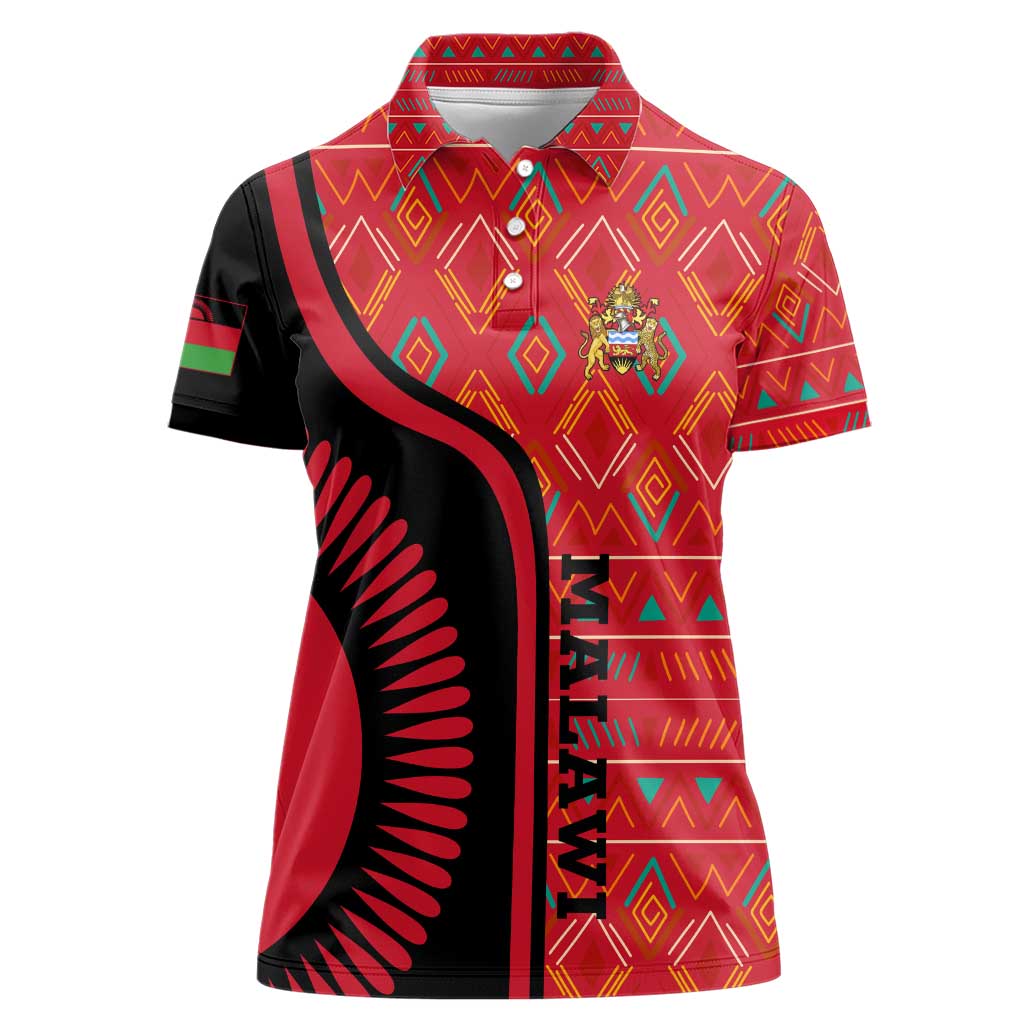 Malawi Patterns Women Polo Shirt Blended with Flag Colors & National Emblem - Cultural Fusion Design