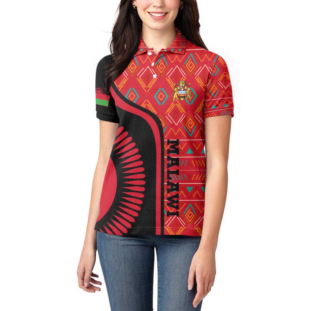 Malawi Patterns Women Polo Shirt Blended with Flag Colors & National Emblem - Cultural Fusion Design