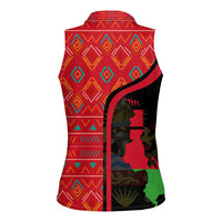 Malawi Patterns Women Sleeveless Polo Shirt Blended with Flag Colors & National Emblem - Cultural Fusion Design