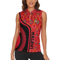 Malawi Patterns Women Sleeveless Polo Shirt Blended with Flag Colors & National Emblem - Cultural Fusion Design