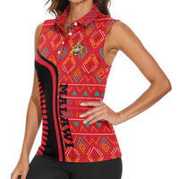 Malawi Patterns Women Sleeveless Polo Shirt Blended with Flag Colors & National Emblem - Cultural Fusion Design
