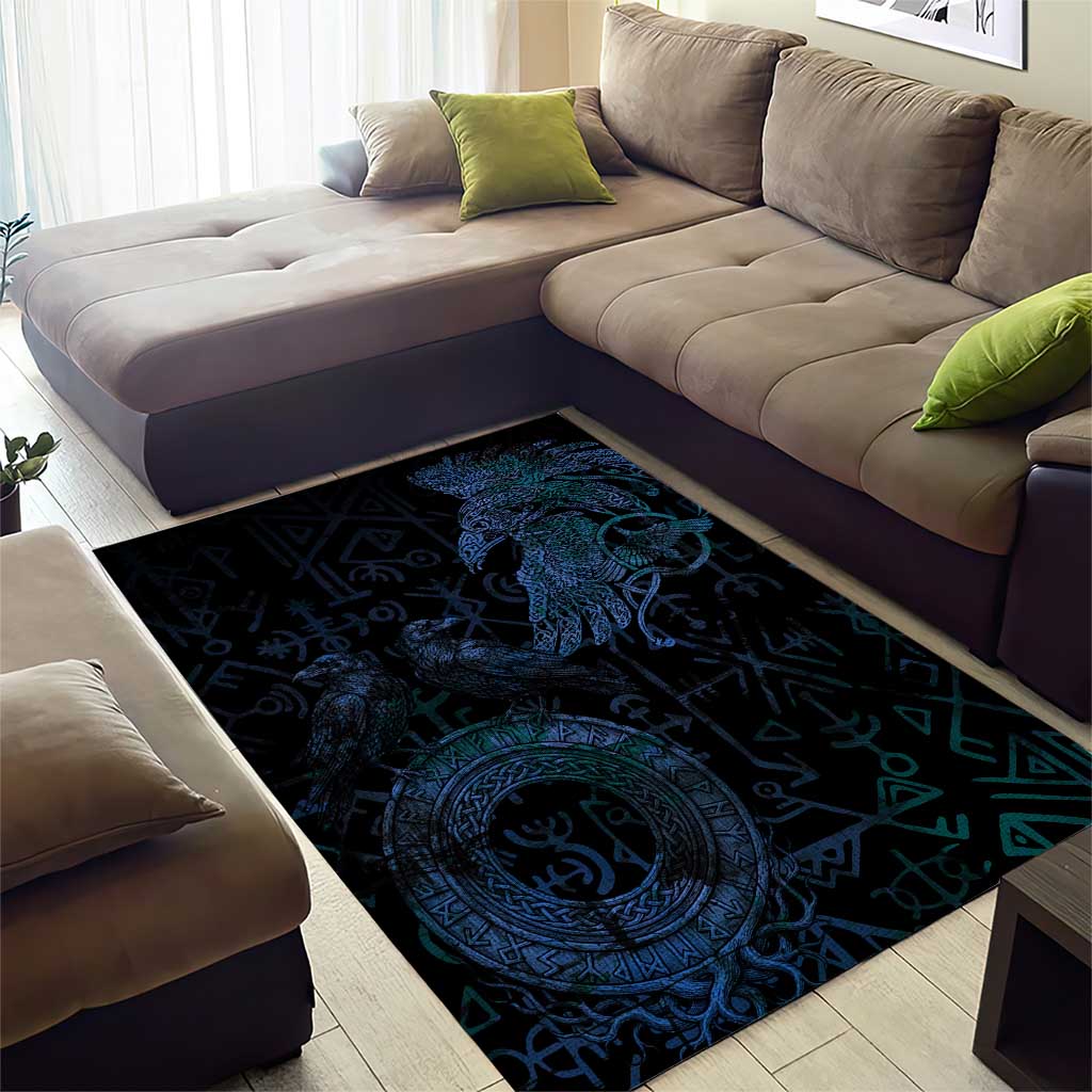 Odin Norse Mythology Area Rug Viking Rune Art Style