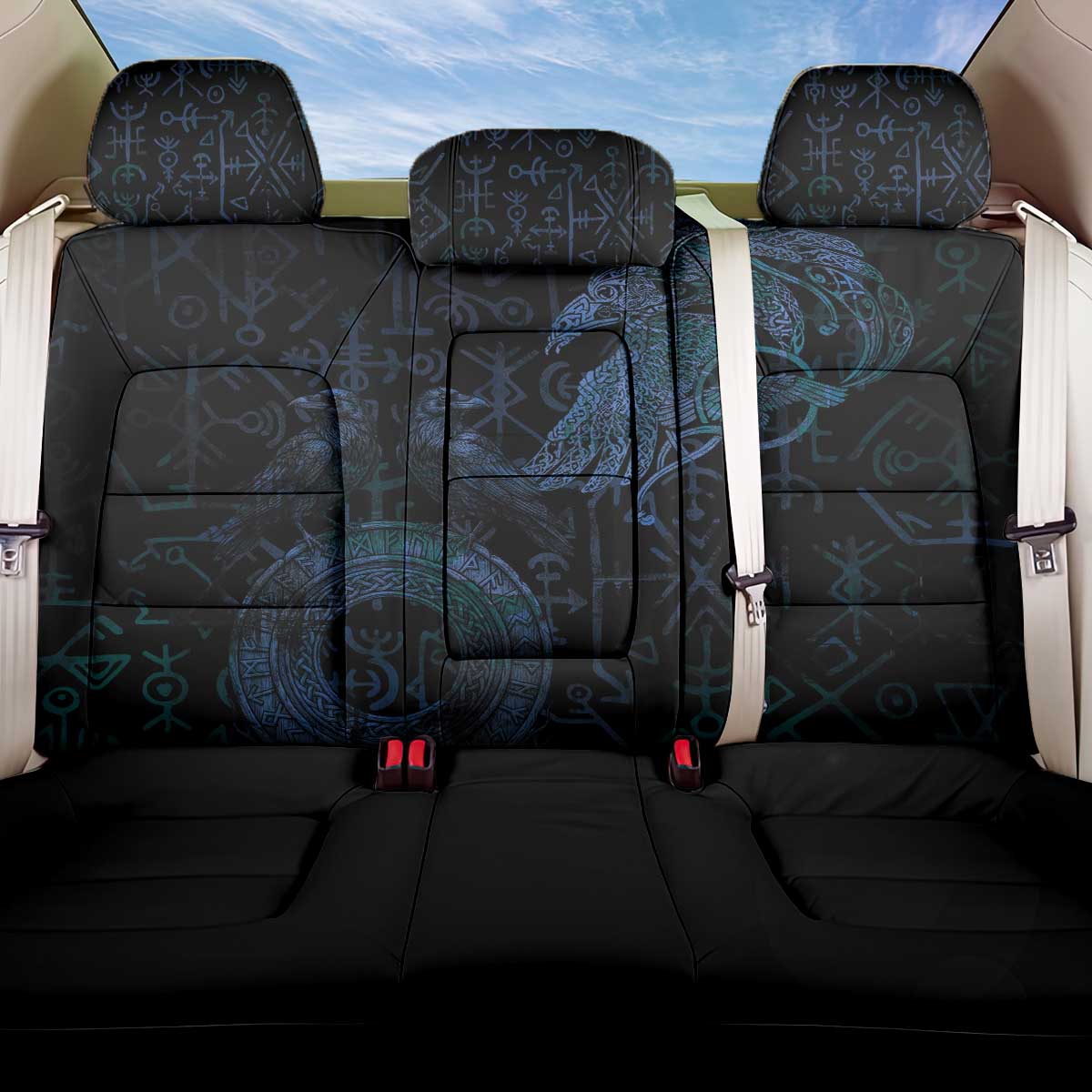 Odin Norse Mythology Back Car Seat Cover Viking Rune Art Style