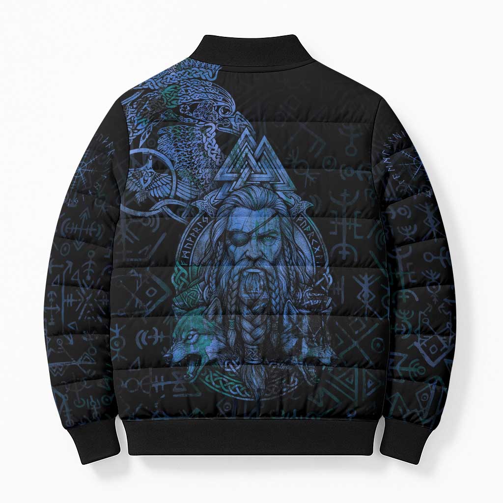 Odin Norse Mythology Bomber Puffer Jacket Viking Rune Art Style