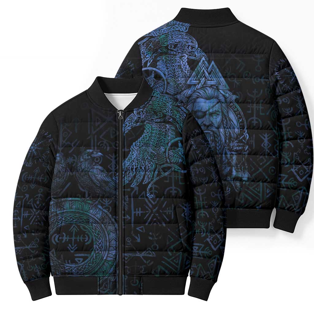 Odin Norse Mythology Bomber Puffer Jacket Viking Rune Art Style