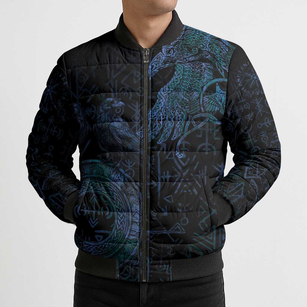 Odin Norse Mythology Bomber Puffer Jacket Viking Rune Art Style