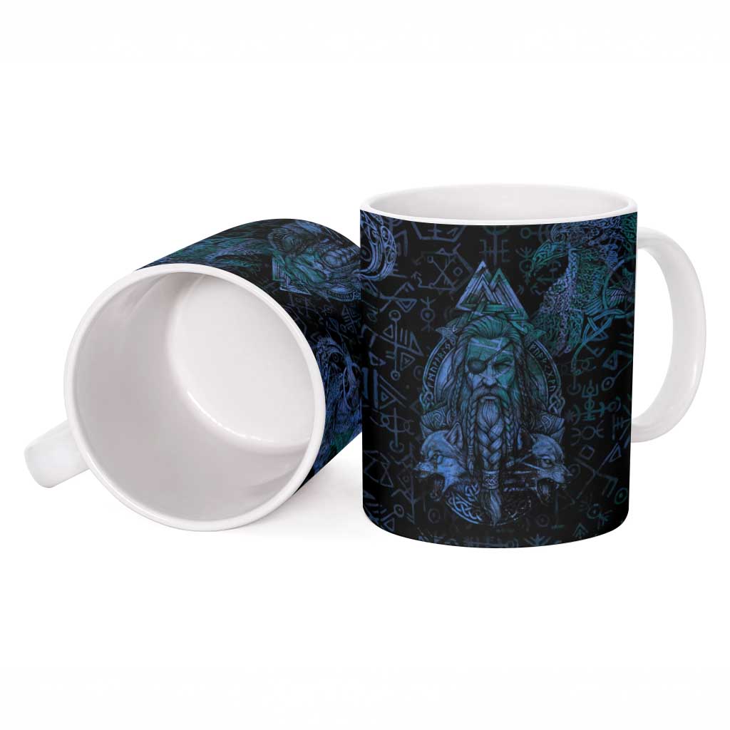 Odin Norse Mythology Ceramic Mug Viking Rune Art Style