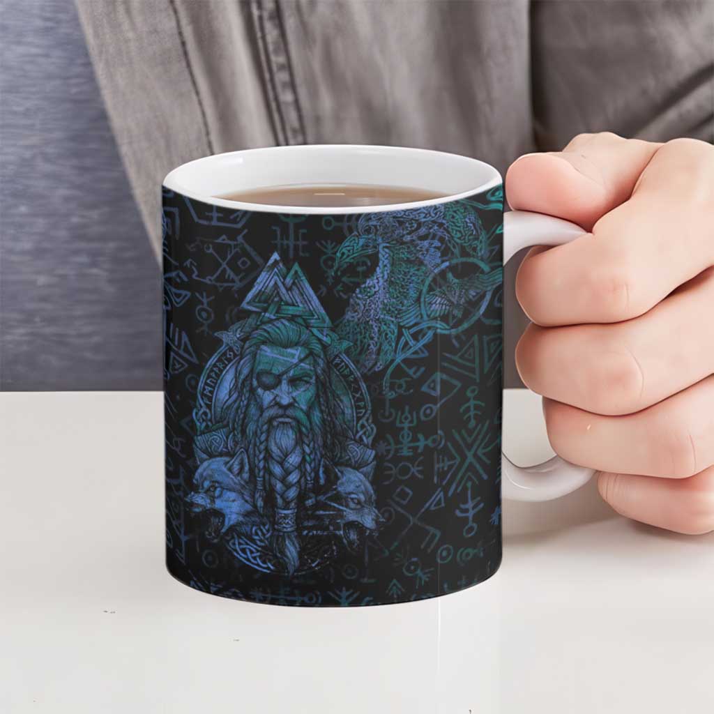Odin Norse Mythology Ceramic Mug Viking Rune Art Style