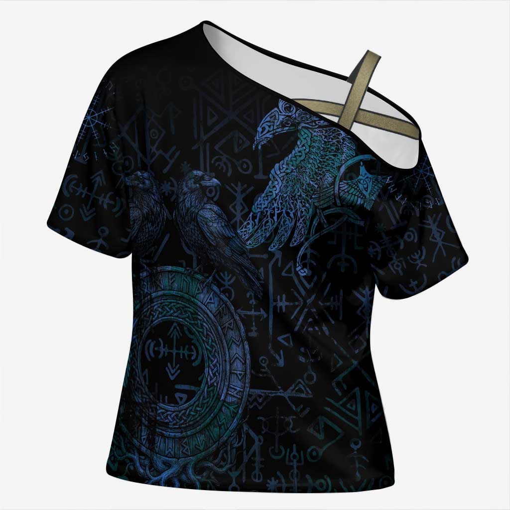 Odin Norse Mythology Cross Shoulder Shirt Viking Rune Art Style