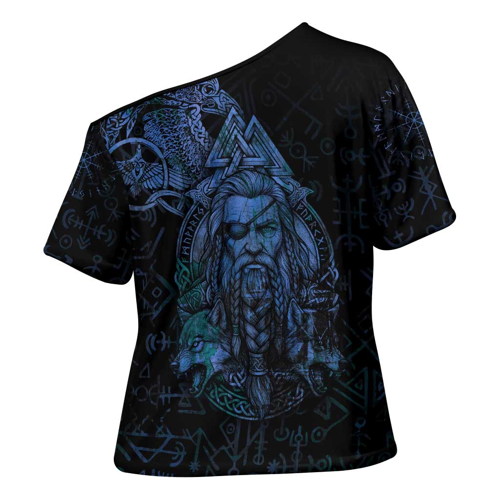 Odin Norse Mythology Cross Shoulder Shirt Viking Rune Art Style