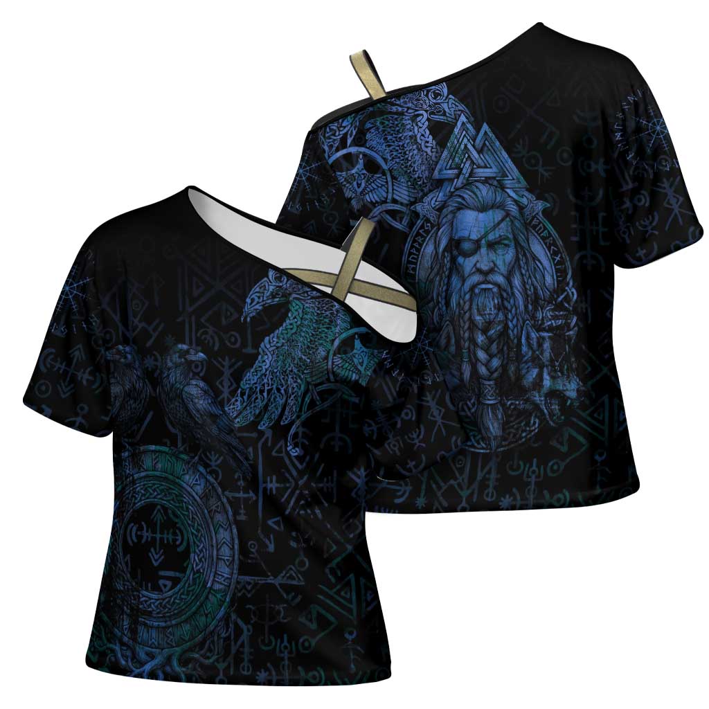 Odin Norse Mythology Cross Shoulder Shirt Viking Rune Art Style