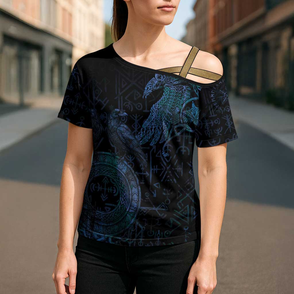 Odin Norse Mythology Cross Shoulder Shirt Viking Rune Art Style