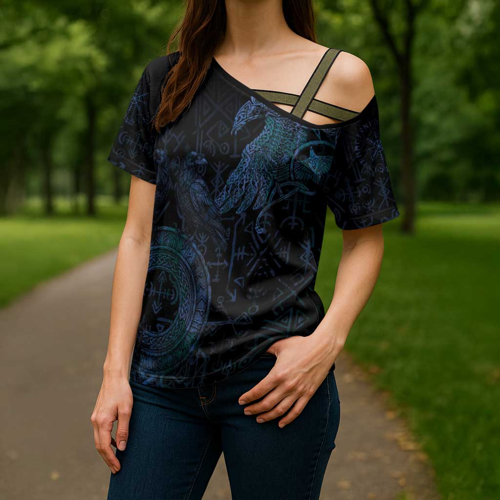 Odin Norse Mythology Cross Shoulder Shirt Viking Rune Art Style