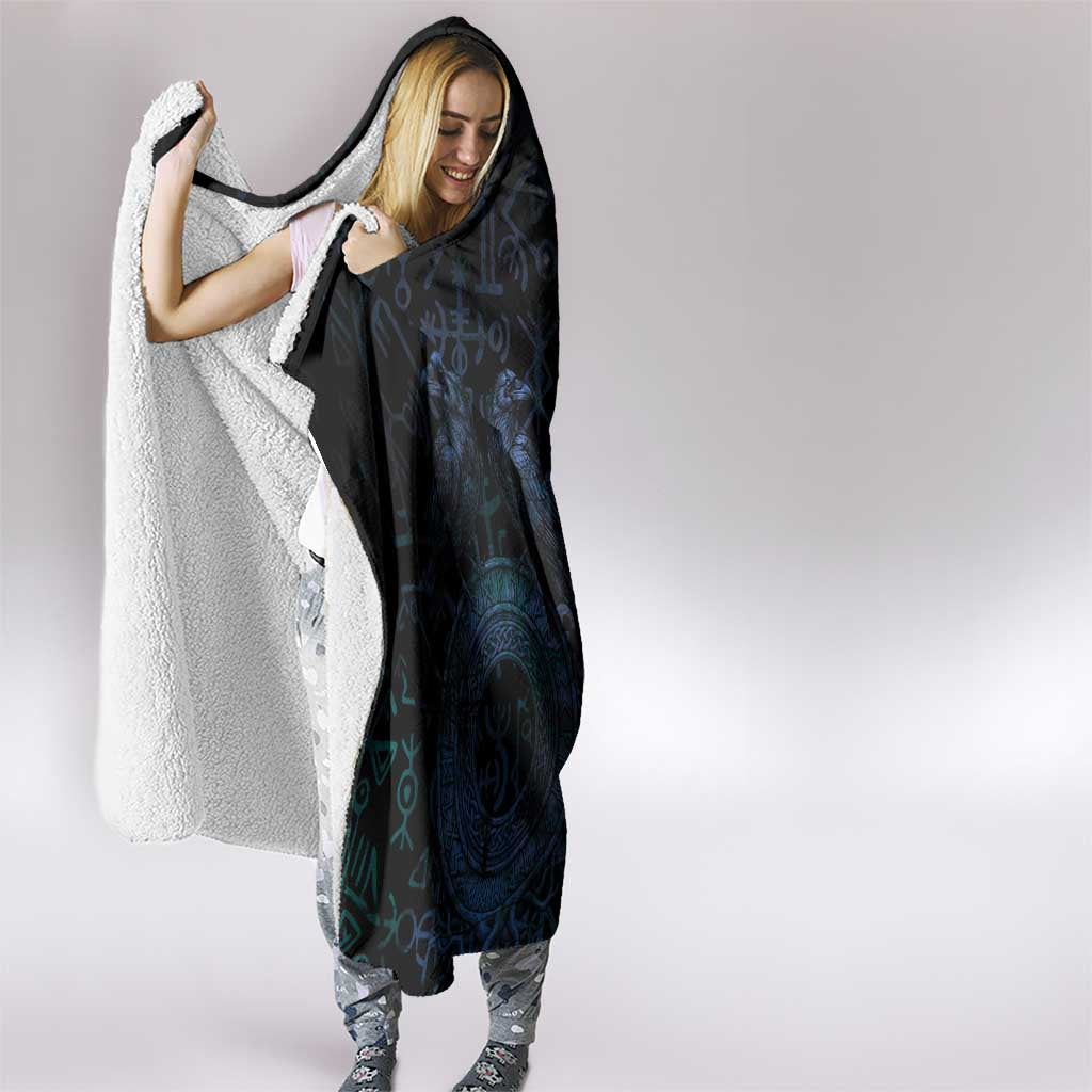 Odin Norse Mythology Hooded Blanket Viking Rune Art Style