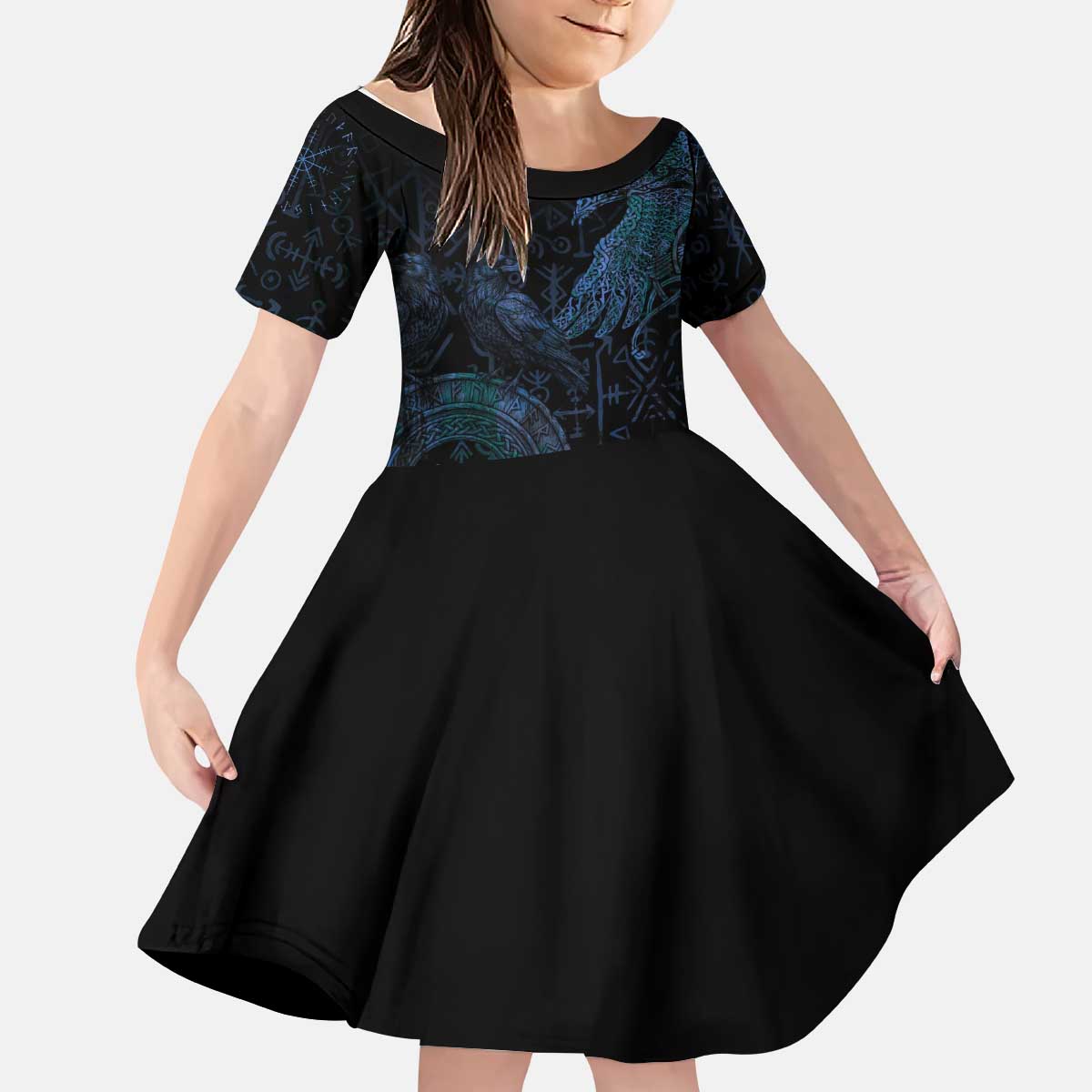 Odin Norse Mythology Kid Short Sleeve Dress Viking Rune Art Style