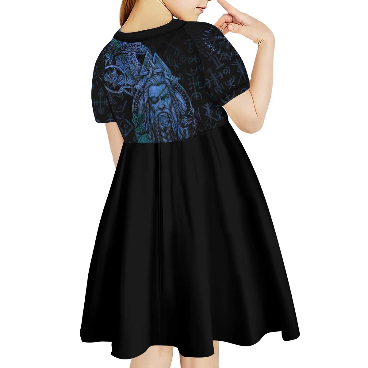 Odin Norse Mythology Kid Short Sleeve Dress Viking Rune Art Style