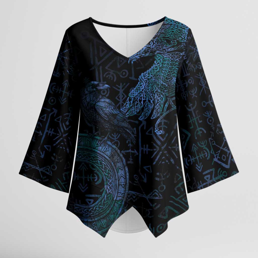 Odin Norse Mythology Kimono Sleeve Blouse Viking Rune Art Style