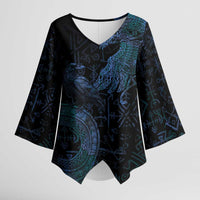 Odin Norse Mythology Kimono Sleeve Blouse Viking Rune Art Style