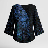 Odin Norse Mythology Kimono Sleeve Blouse Viking Rune Art Style