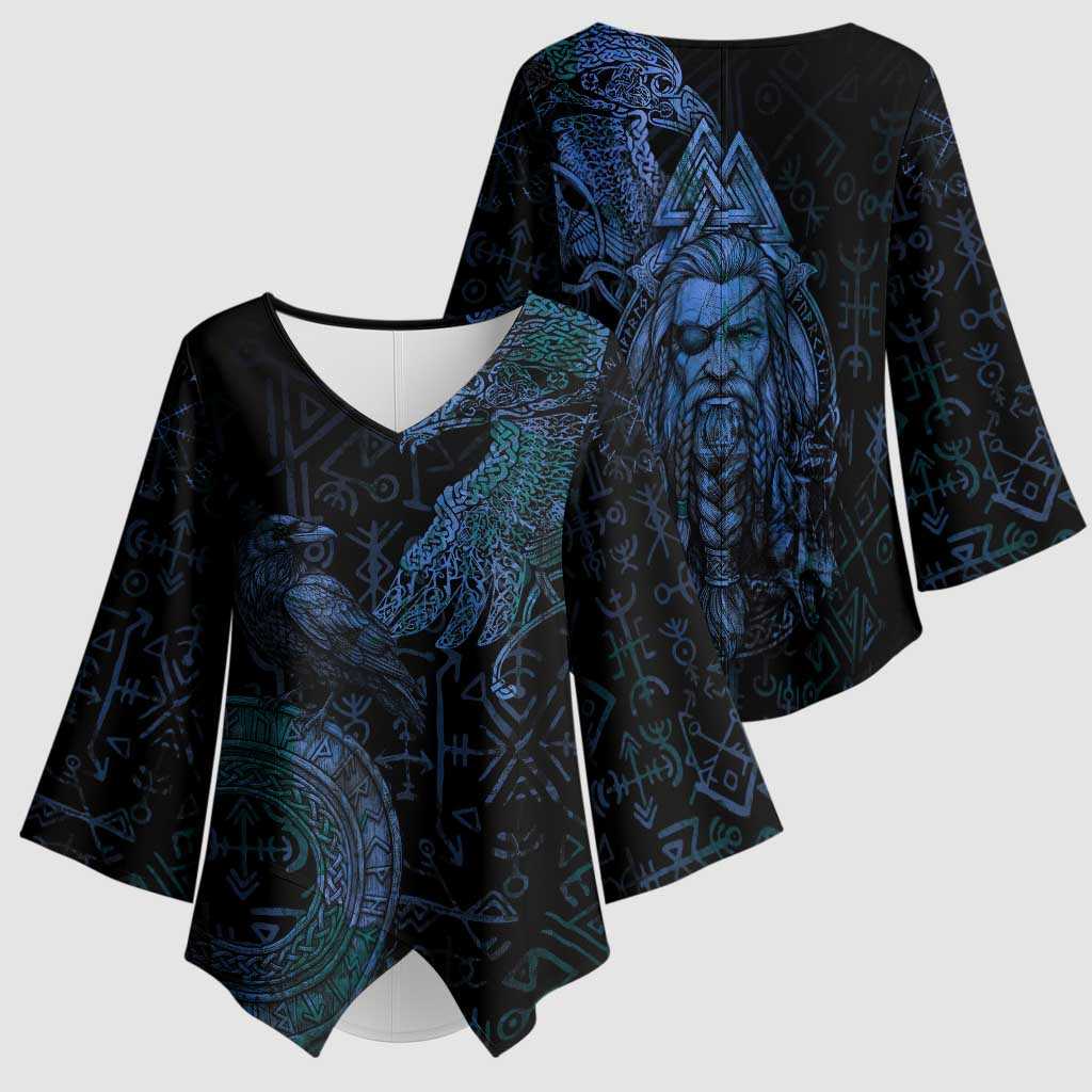 Odin Norse Mythology Kimono Sleeve Blouse Viking Rune Art Style