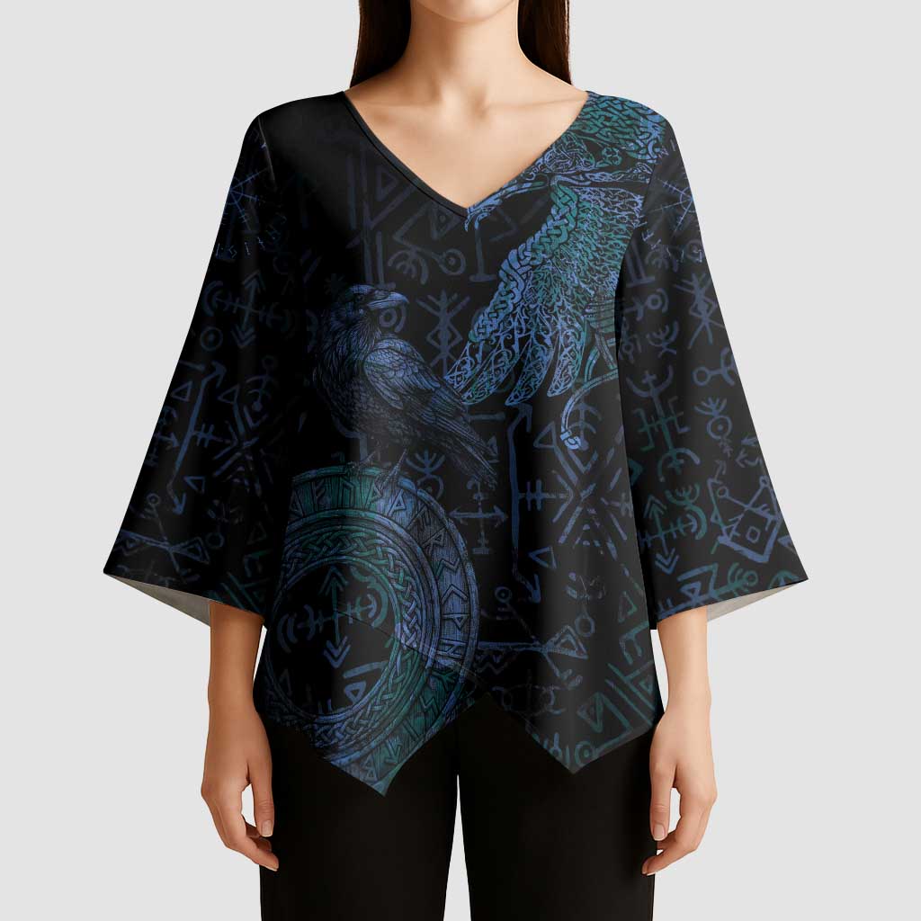 Odin Norse Mythology Kimono Sleeve Blouse Viking Rune Art Style