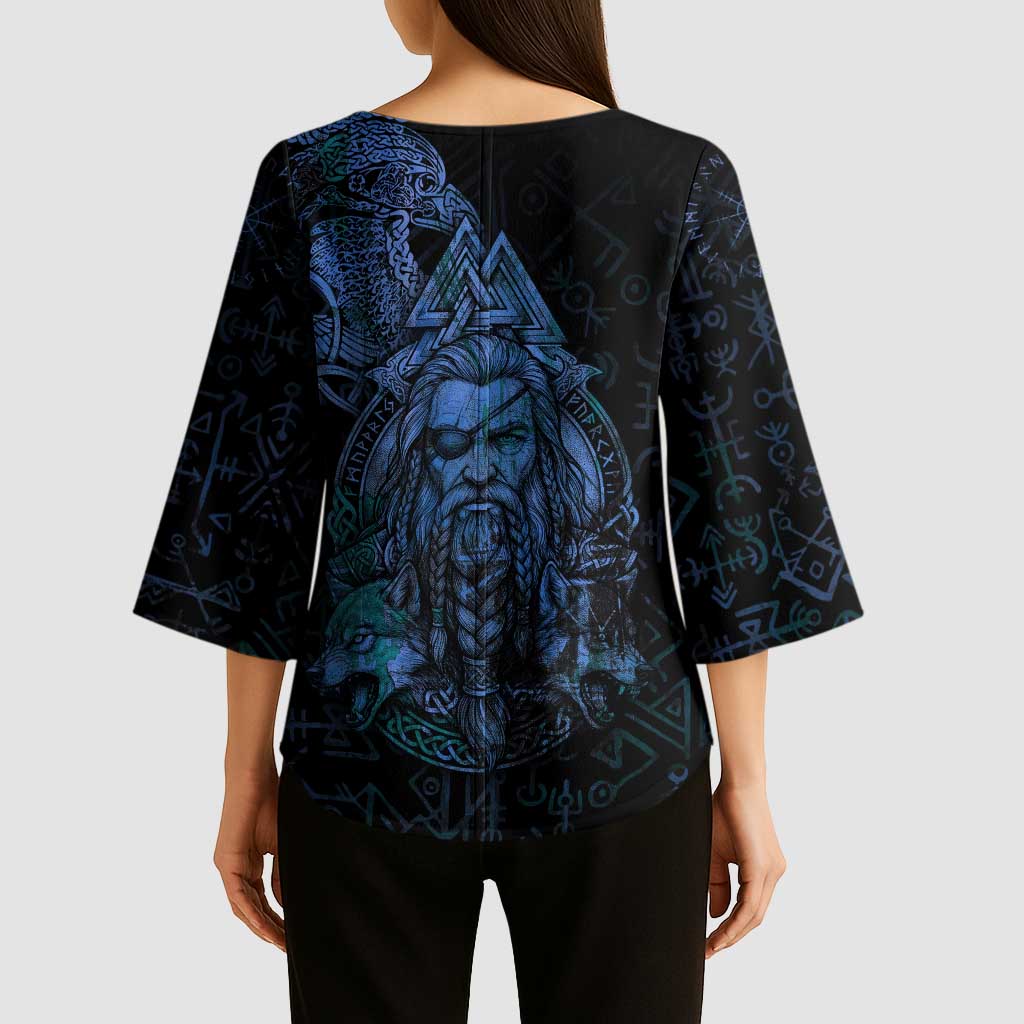 Odin Norse Mythology Kimono Sleeve Blouse Viking Rune Art Style