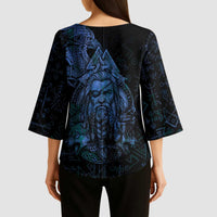 Odin Norse Mythology Kimono Sleeve Blouse Viking Rune Art Style