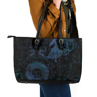 Odin Norse Mythology Leather Tote Bag Viking Rune Art Style
