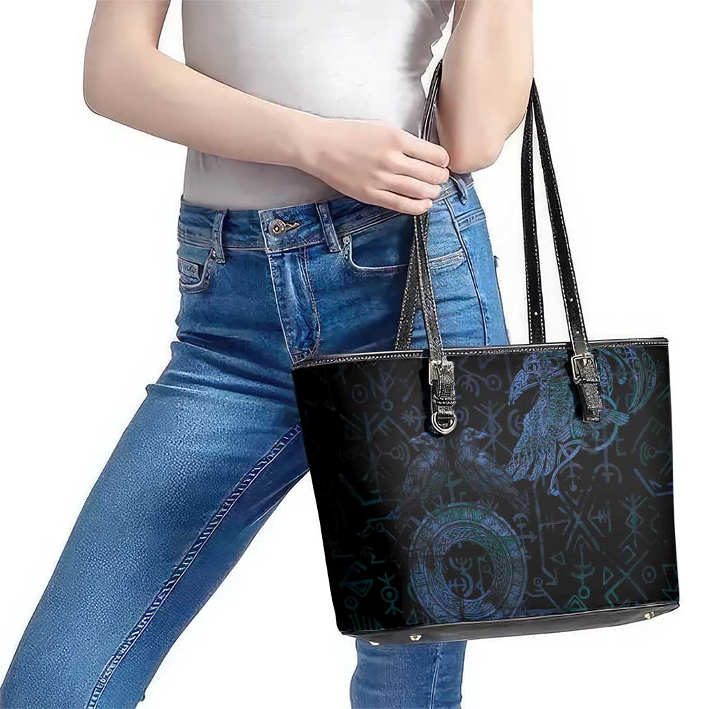 Odin Norse Mythology Leather Tote Bag Viking Rune Art Style