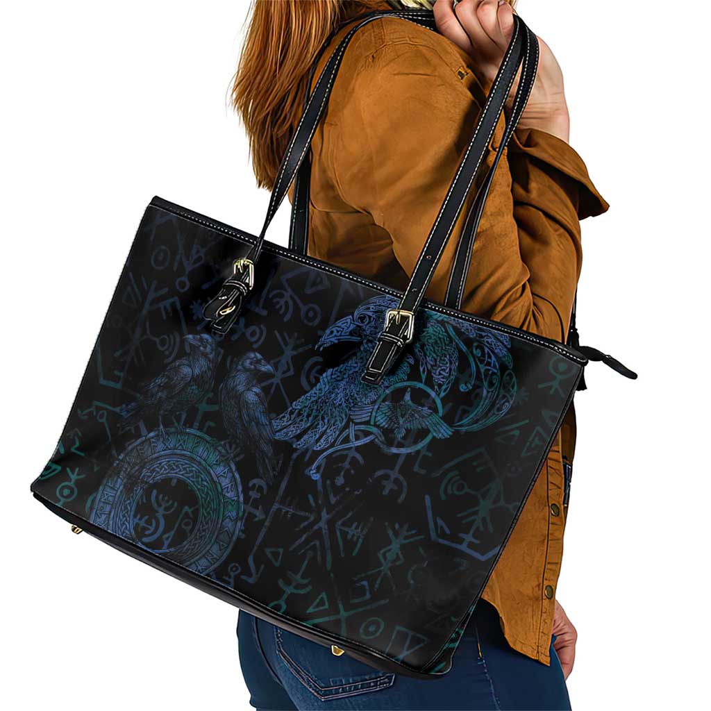 Odin Norse Mythology Leather Tote Bag Viking Rune Art Style