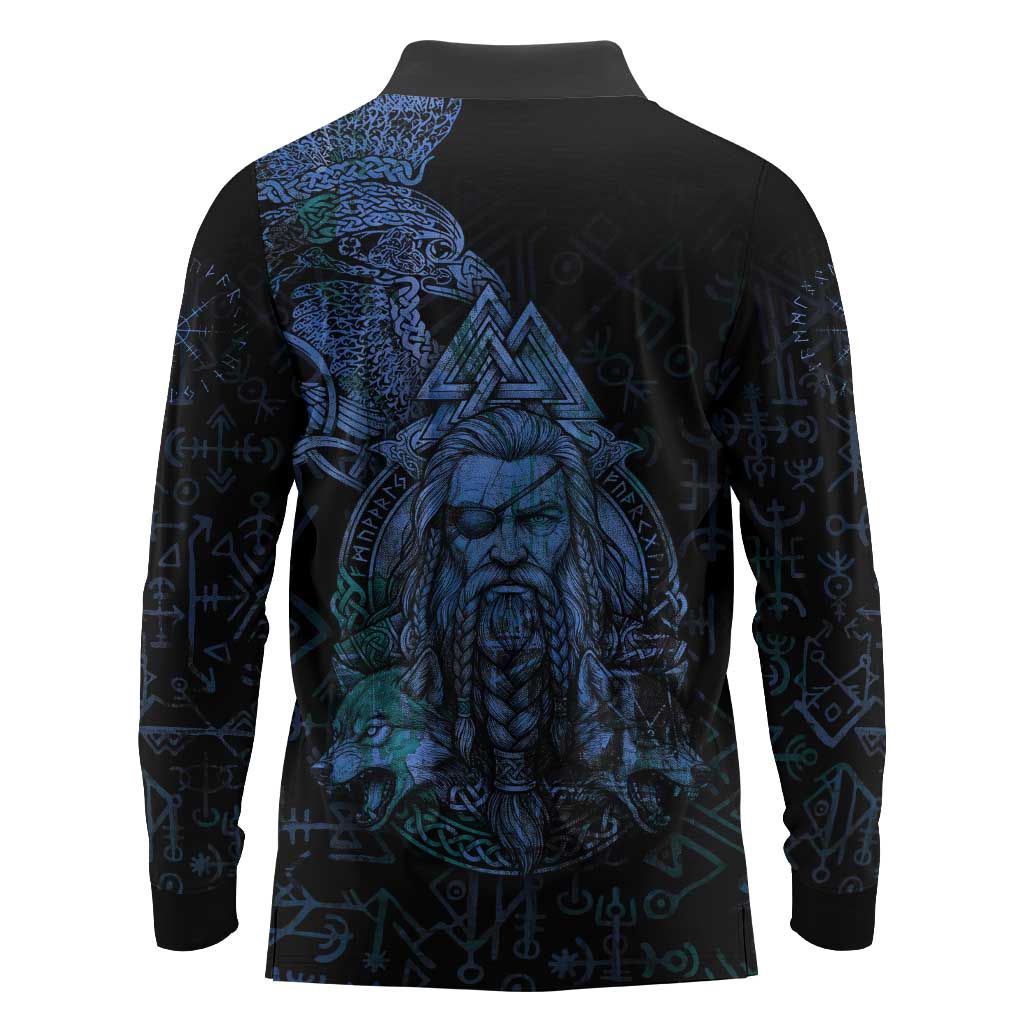 Odin Norse Mythology Long Sleeve Polo Shirt Viking Rune Art Style