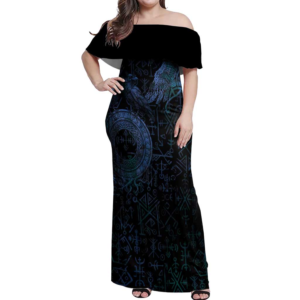 Odin Norse Mythology Off Shoulder Maxi Dress Viking Rune Art Style