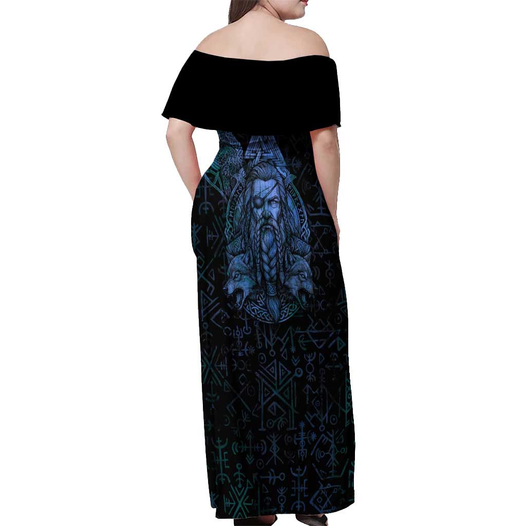 Odin Norse Mythology Off Shoulder Maxi Dress Viking Rune Art Style