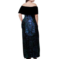 Odin Norse Mythology Off Shoulder Maxi Dress Viking Rune Art Style