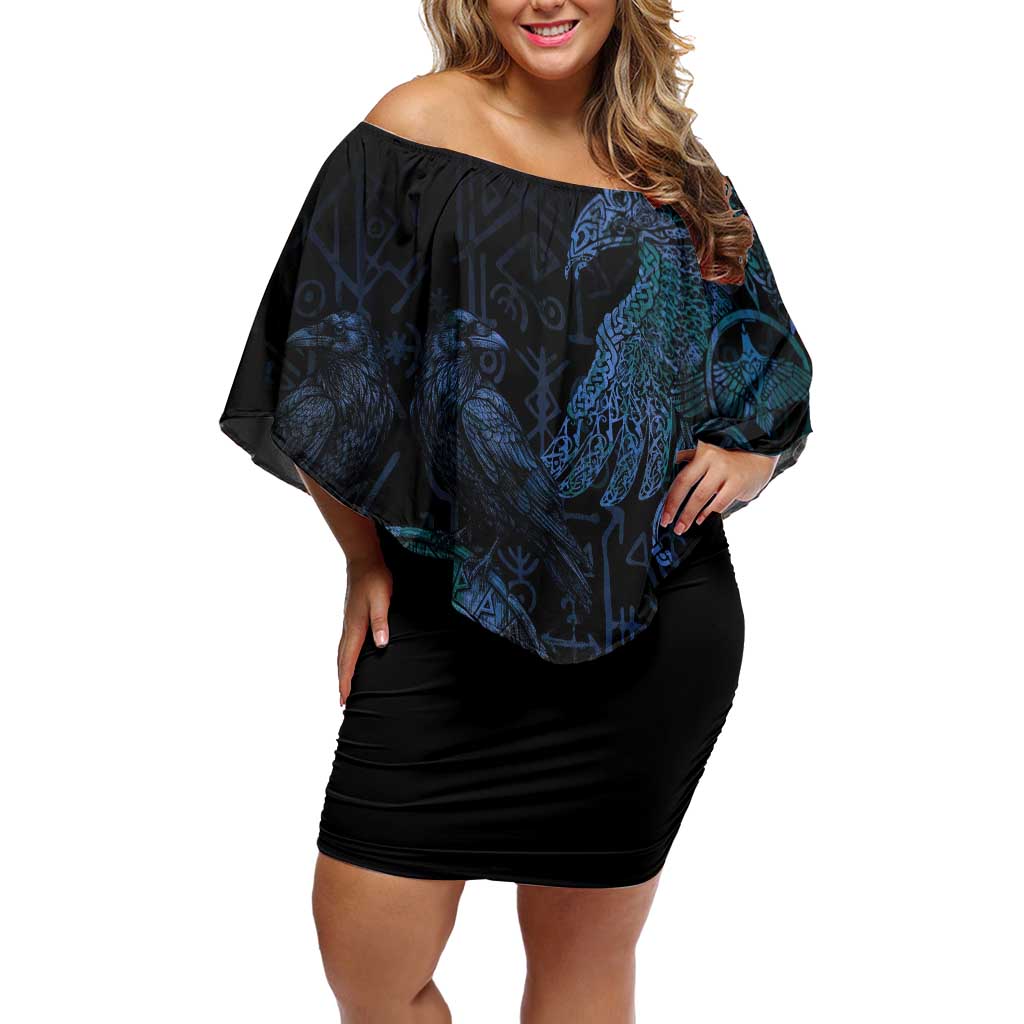 Odin Norse Mythology Off Shoulder Short Dress Viking Rune Art Style