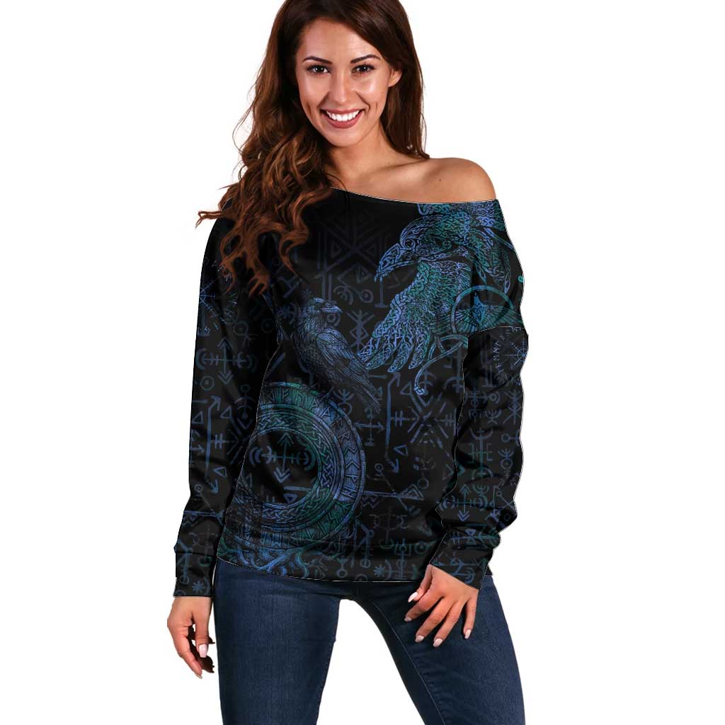Odin Norse Mythology Off Shoulder Sweater Viking Rune Art Style