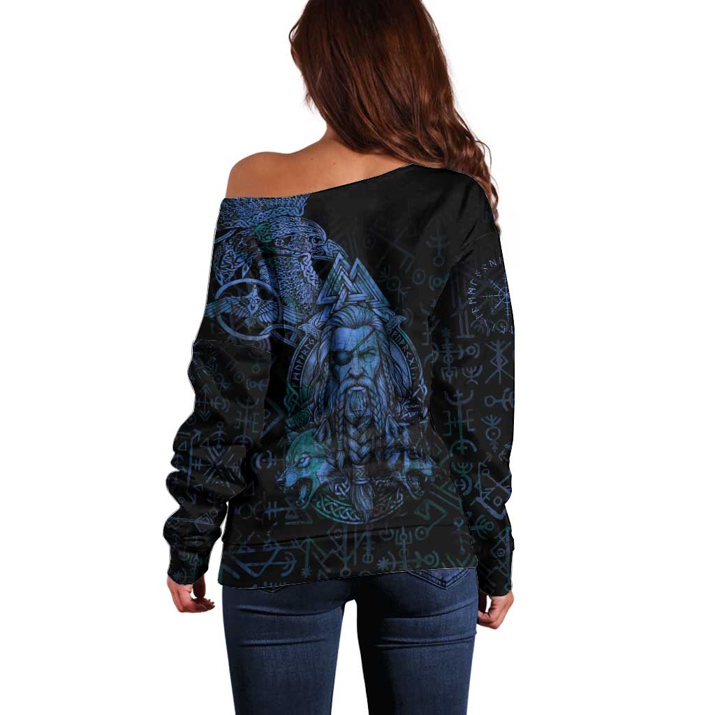 Odin Norse Mythology Off Shoulder Sweater Viking Rune Art Style