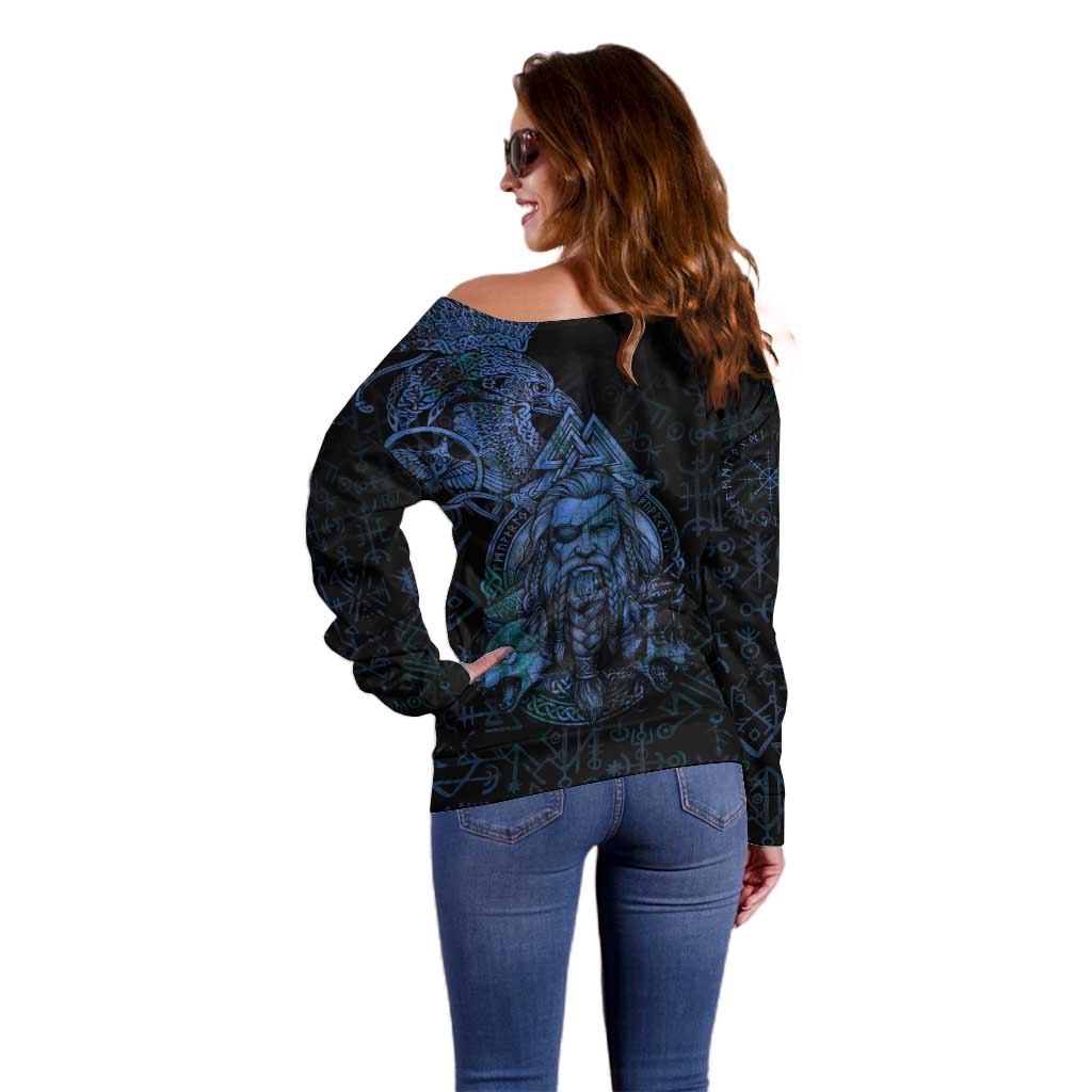 Odin Norse Mythology Off Shoulder Sweater Viking Rune Art Style