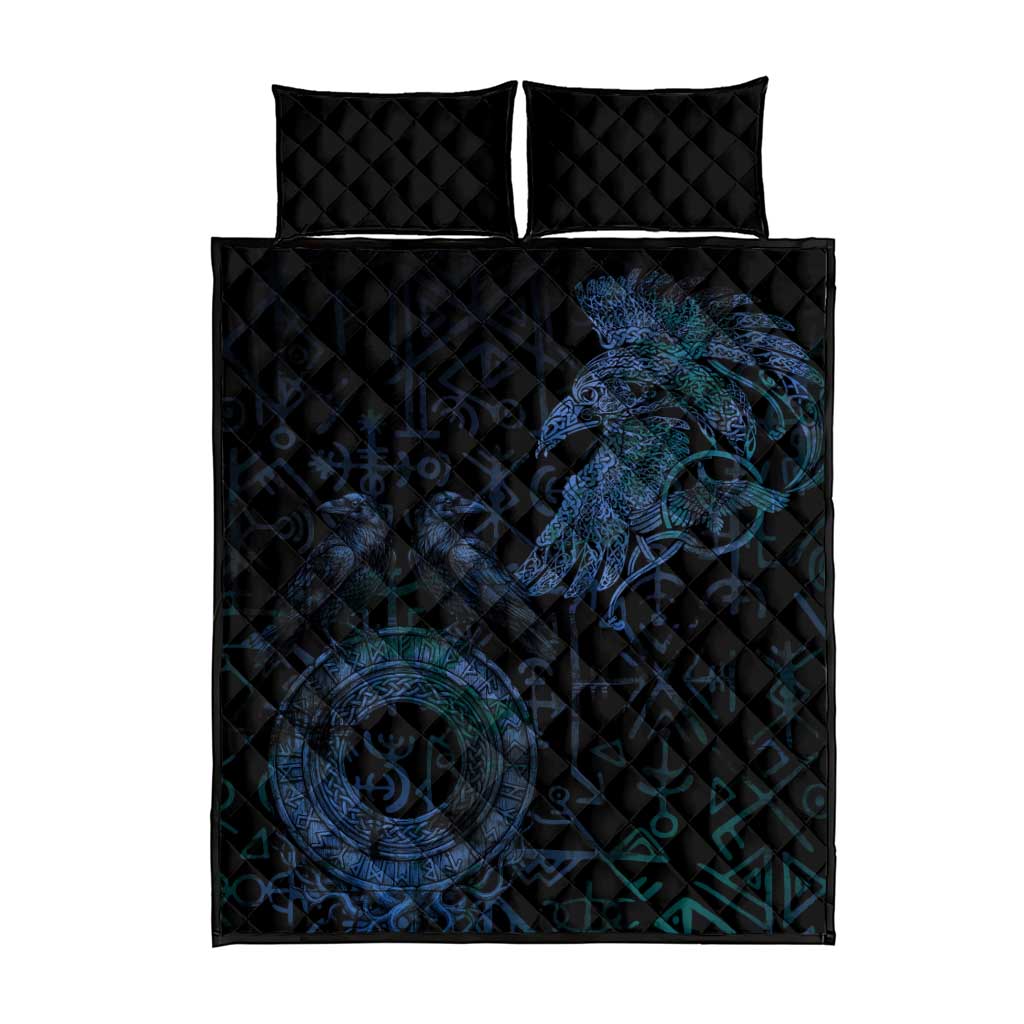 Odin Norse Mythology Quilt Bed Set Viking Rune Art Style