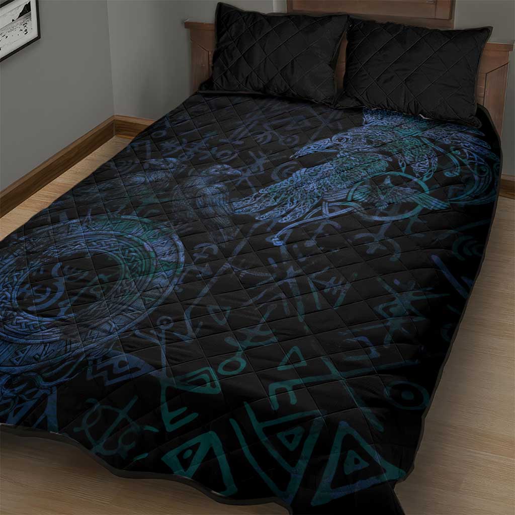 Odin Norse Mythology Quilt Bed Set Viking Rune Art Style
