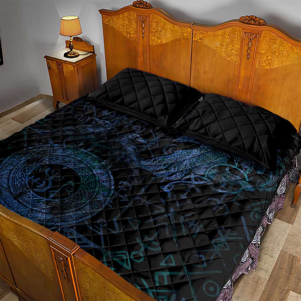 Odin Norse Mythology Quilt Bed Set Viking Rune Art Style