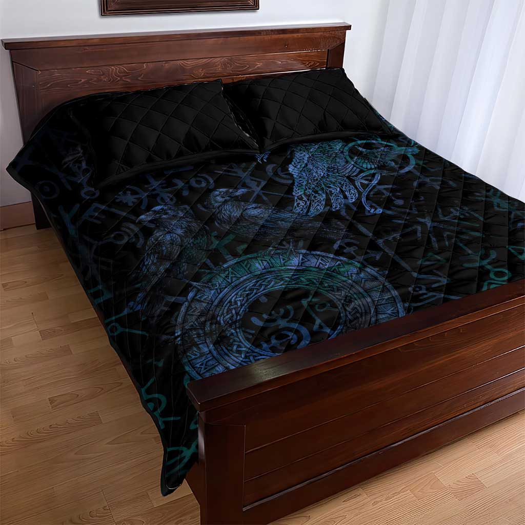 Odin Norse Mythology Quilt Bed Set Viking Rune Art Style