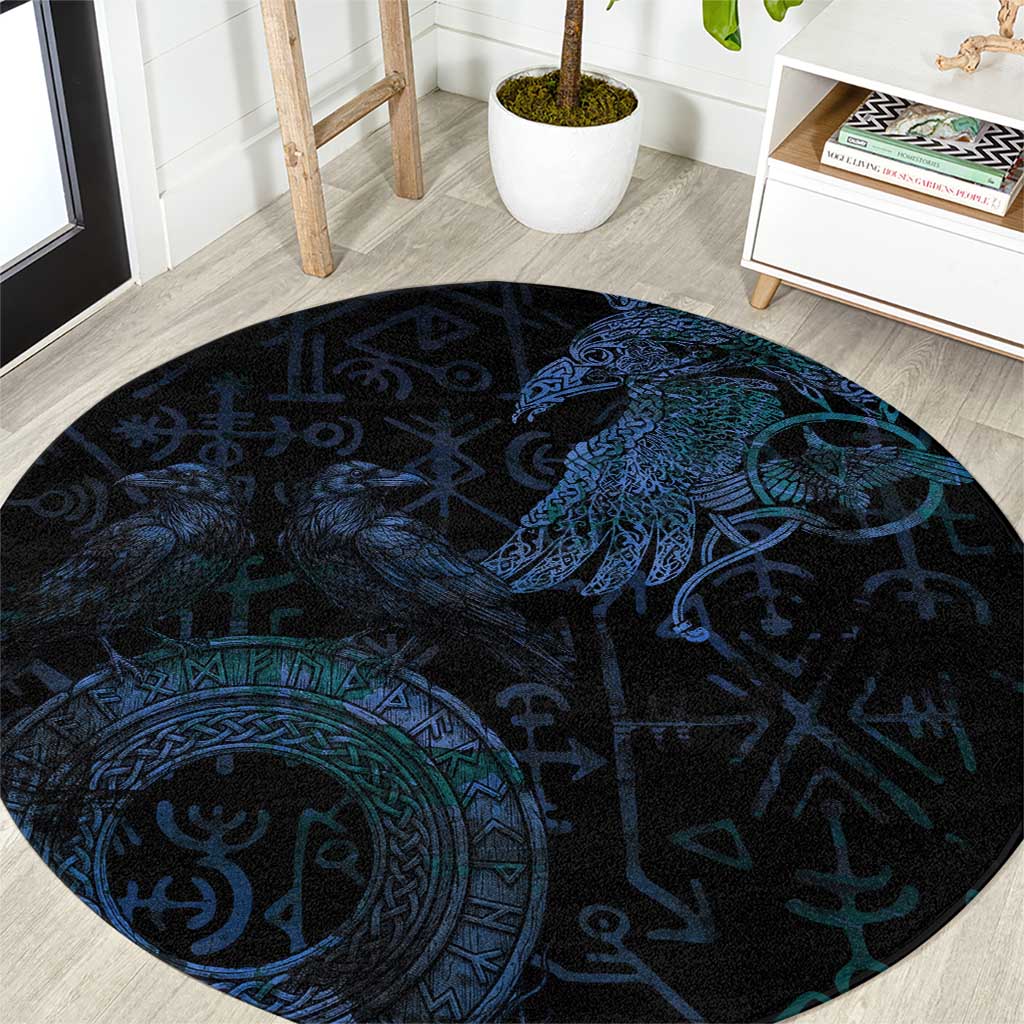 Odin Norse Mythology Round Carpet Viking Rune Art Style