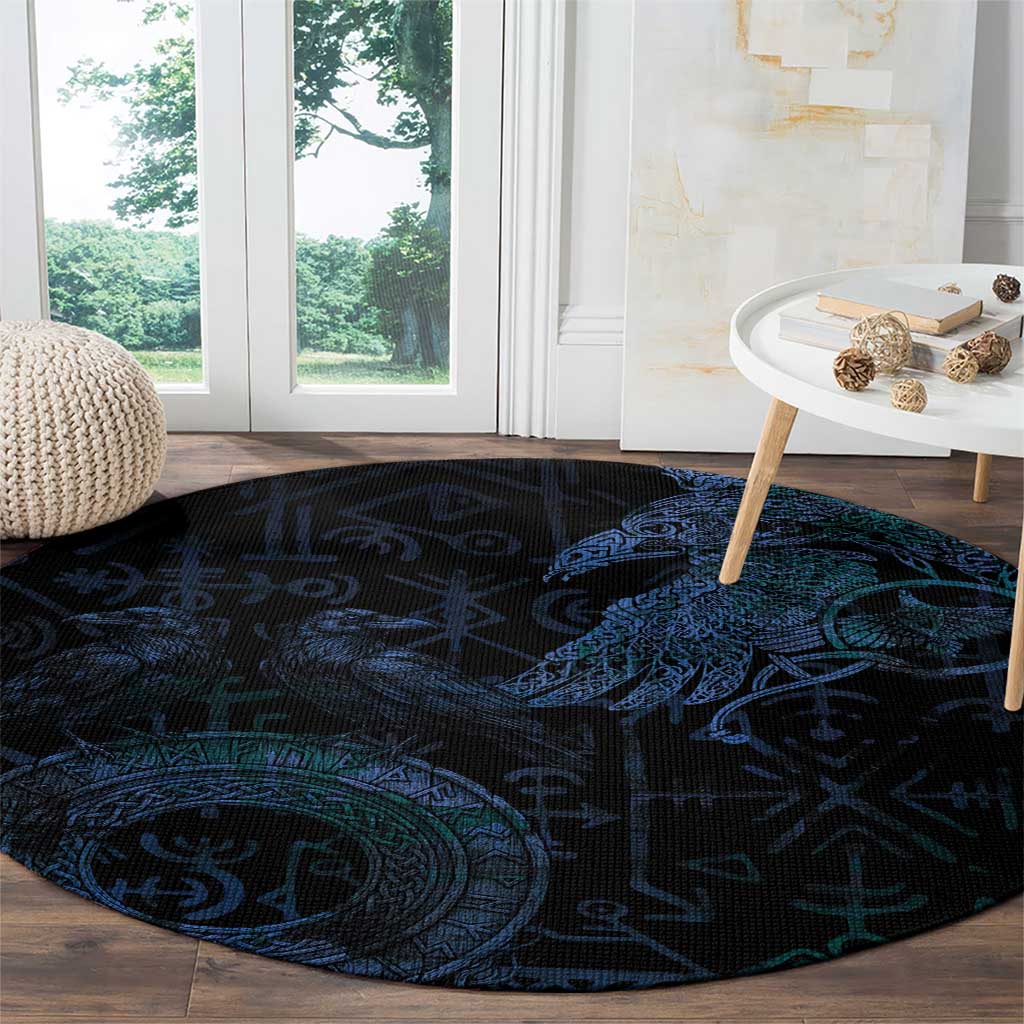 Odin Norse Mythology Round Carpet Viking Rune Art Style
