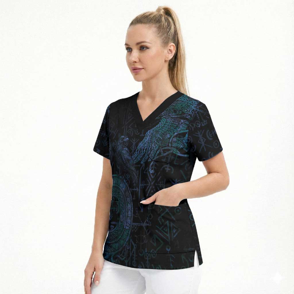 Odin Norse Mythology Scrub Top Viking Rune Art Style