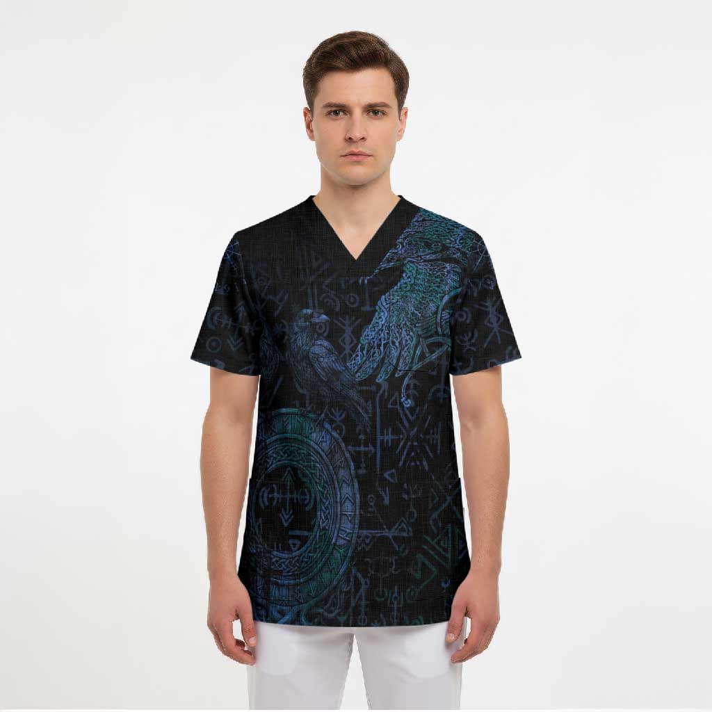 Odin Norse Mythology Scrub Top Viking Rune Art Style