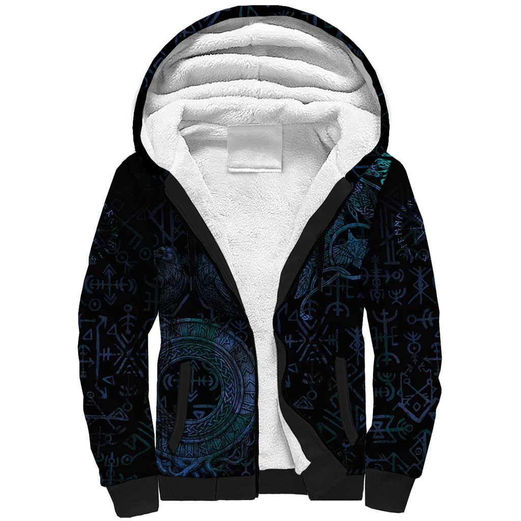 Odin Norse Mythology Sherpa Hoodie Viking Rune Art Style