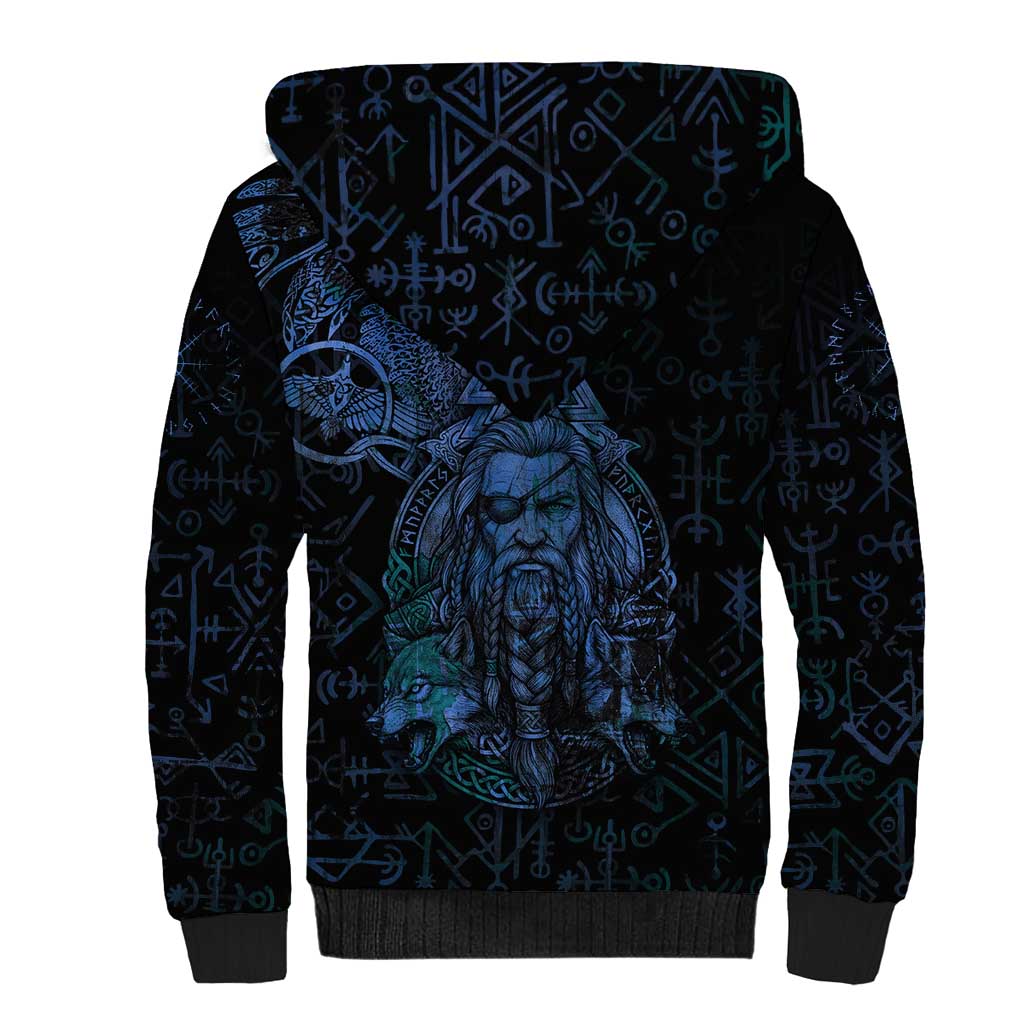 Odin Norse Mythology Sherpa Hoodie Viking Rune Art Style