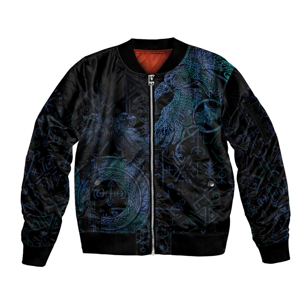 Odin Norse Mythology Sleeve Zip Bomber Jacket Viking Rune Art Style