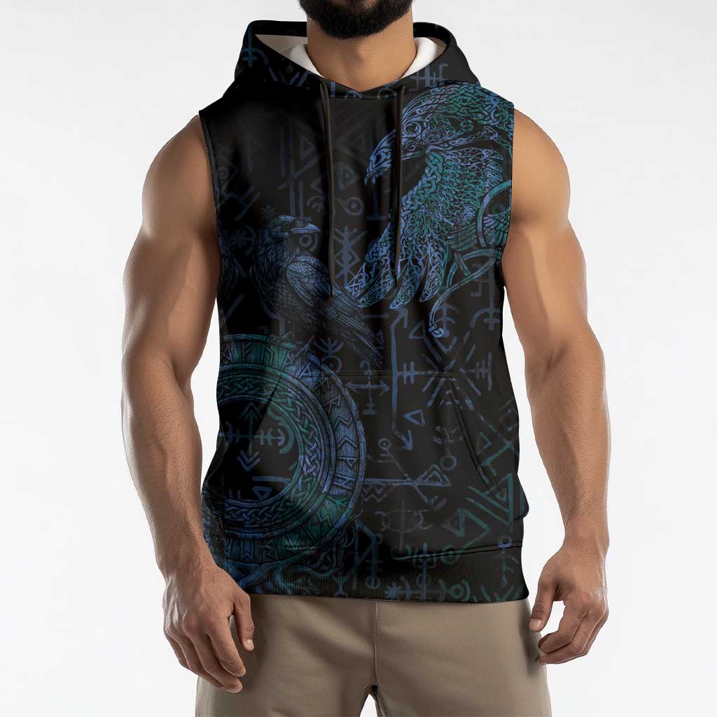 Odin Norse Mythology Sleeveless Hoodie Viking Rune Art Style